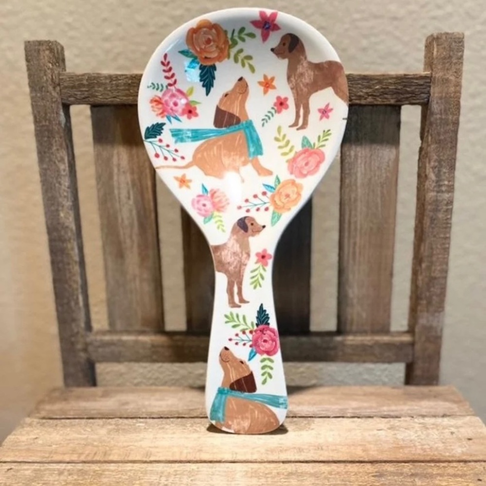 Dog Spoon Rest, Dogs & Flowers Melamine Spoon Rest, Spring Spoon Rest, Dog Lover